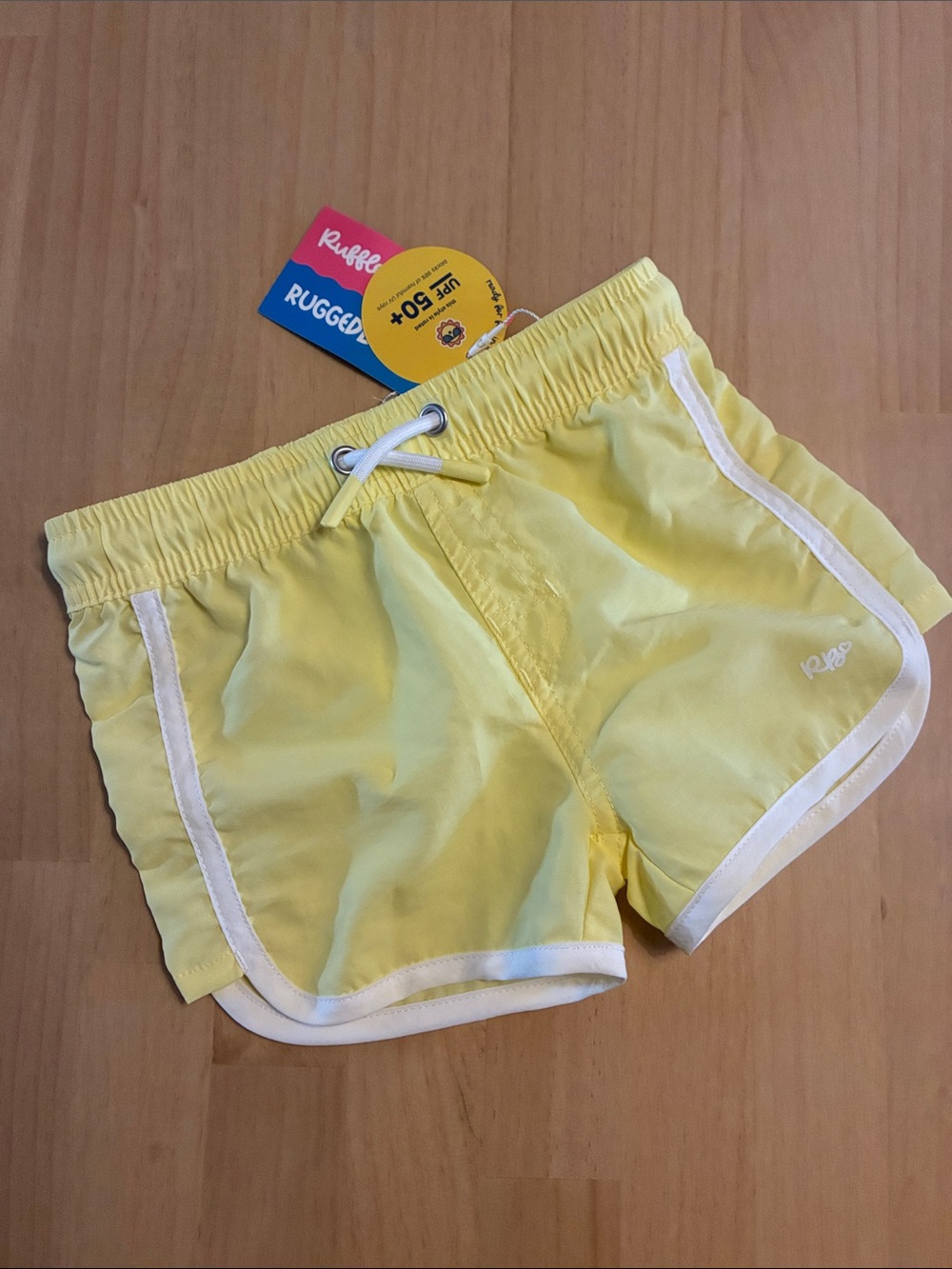 Ruffle Butts Yellow Banana Girls Board Swim Shorts with White Trim 3T NWT!